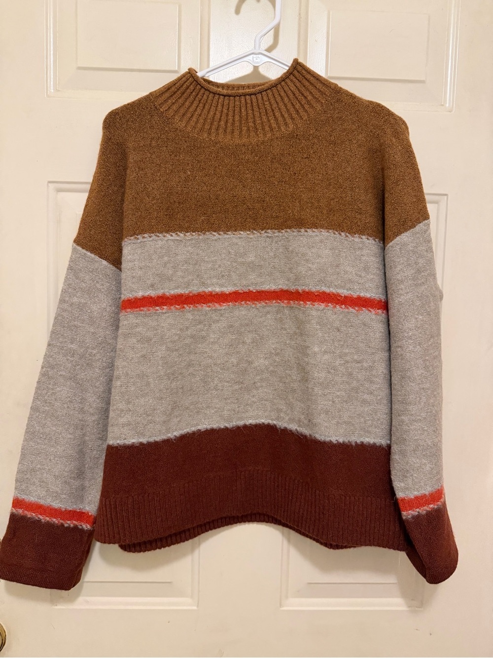 Universal Thread Colorblock Cowlneck Sweater in Brown, Gray & Red-Orange